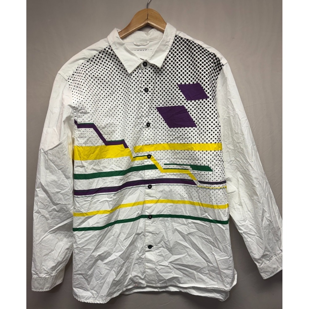 Rocawear Button Up Shirt Mens White Polka Dot Colorblock Long Sleeve Outdoor 3XL